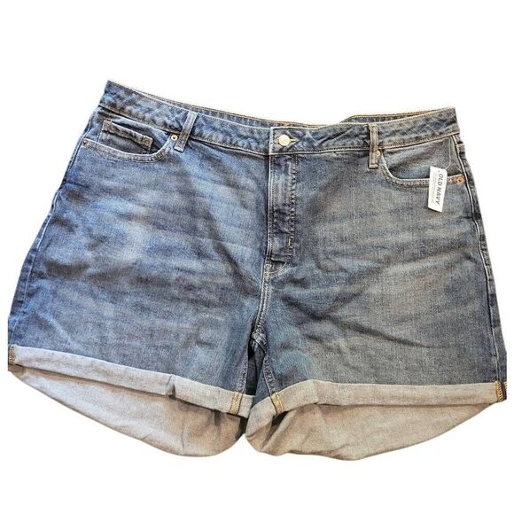 NWT Old Navy Shorts Women's 22 Blue Curvy O.G. Straight Cuffed 3" Denim - Picture 1 of 4
